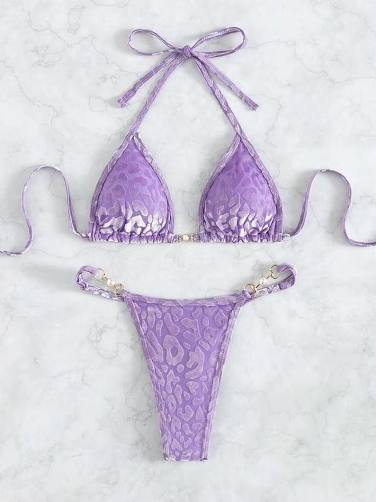 Paarse luipaard bikini met parels, Kleding | Dames, Badmode en Zwemkleding, Verzenden, Nieuw, Paars, Bikini