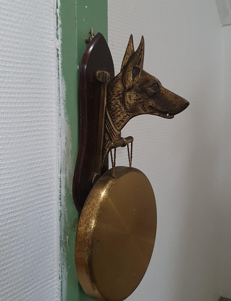 Antieke Messing bel met Hondenkop, Huis en Inrichting, Deurbellen, Ophalen of Verzenden, Gebruikt
