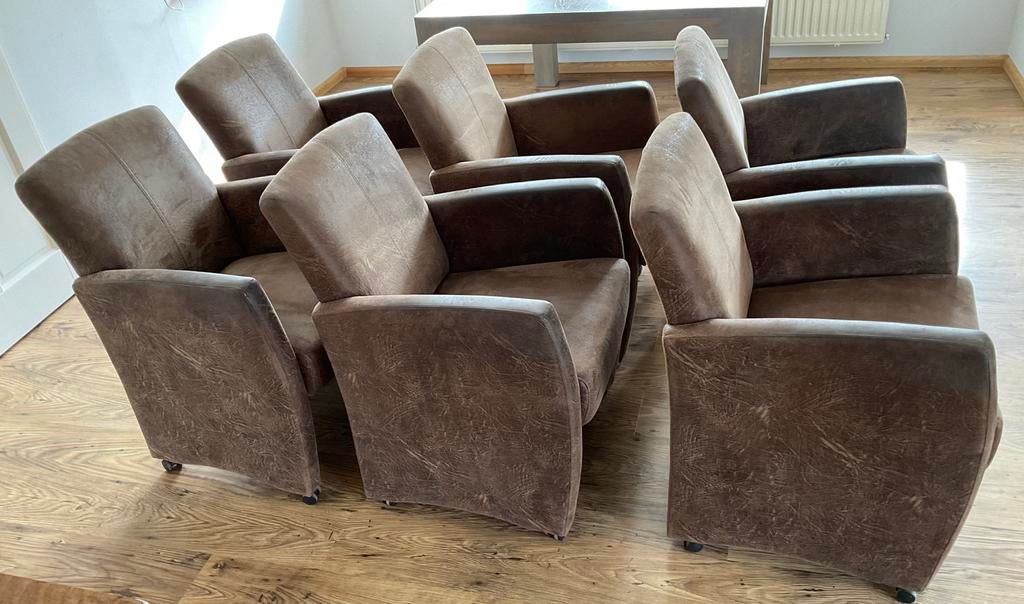 6 eetkamerstoelen met armleuning, Henders & Hazel, Huis en Inrichting, Ophalen, Gebruikt, Bruin, Stof