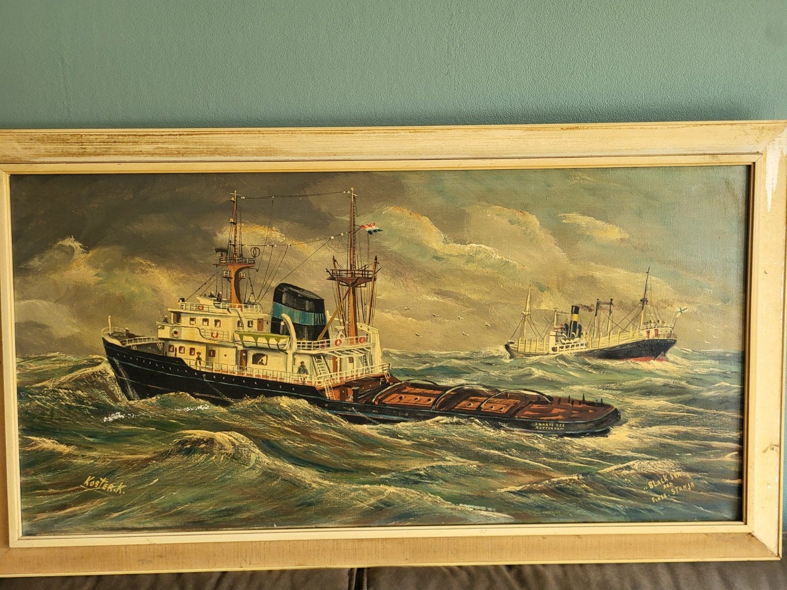 Schilderij van Koster.k, Antiek en Kunst, Ophalen, Maritiem / water, Doek, Realistisch