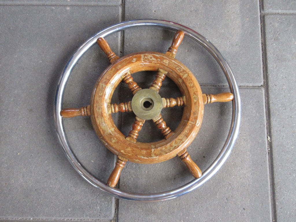 Klassiek houten scheepsstuurwiel, Ophalen of Verzenden, Gebruikt, Zeilboot of Motorboot