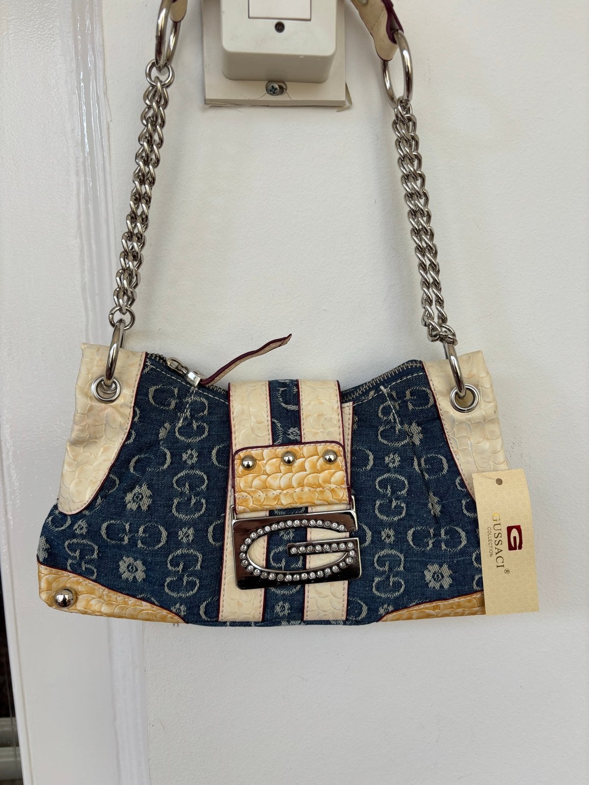 Vintage Y2K Gussaci denim tas, Ophalen of Verzenden, Zo goed als nieuw, Blauw, Schoudertasje