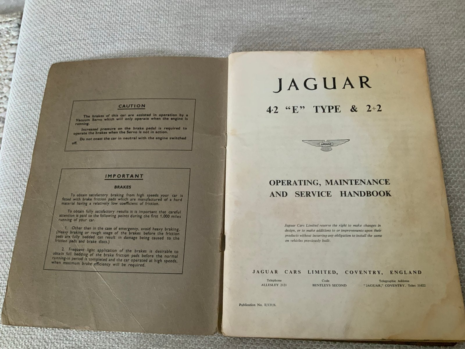 Jaguar E-Type Handleiding Jaren '60 - Origineel, Ophalen