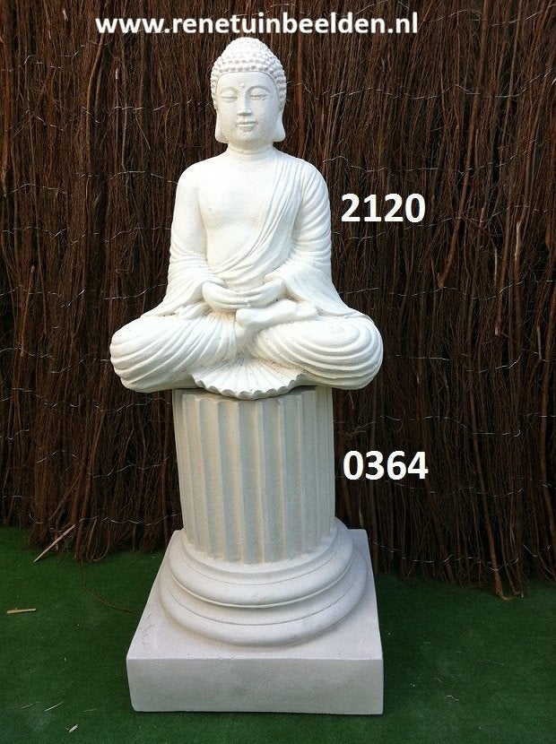 Boeddha met zuil. nr 2120 & 0365., Tuin en Terras, Tuinbeelden, Ophalen, Nieuw, Beton, Abstract beeld