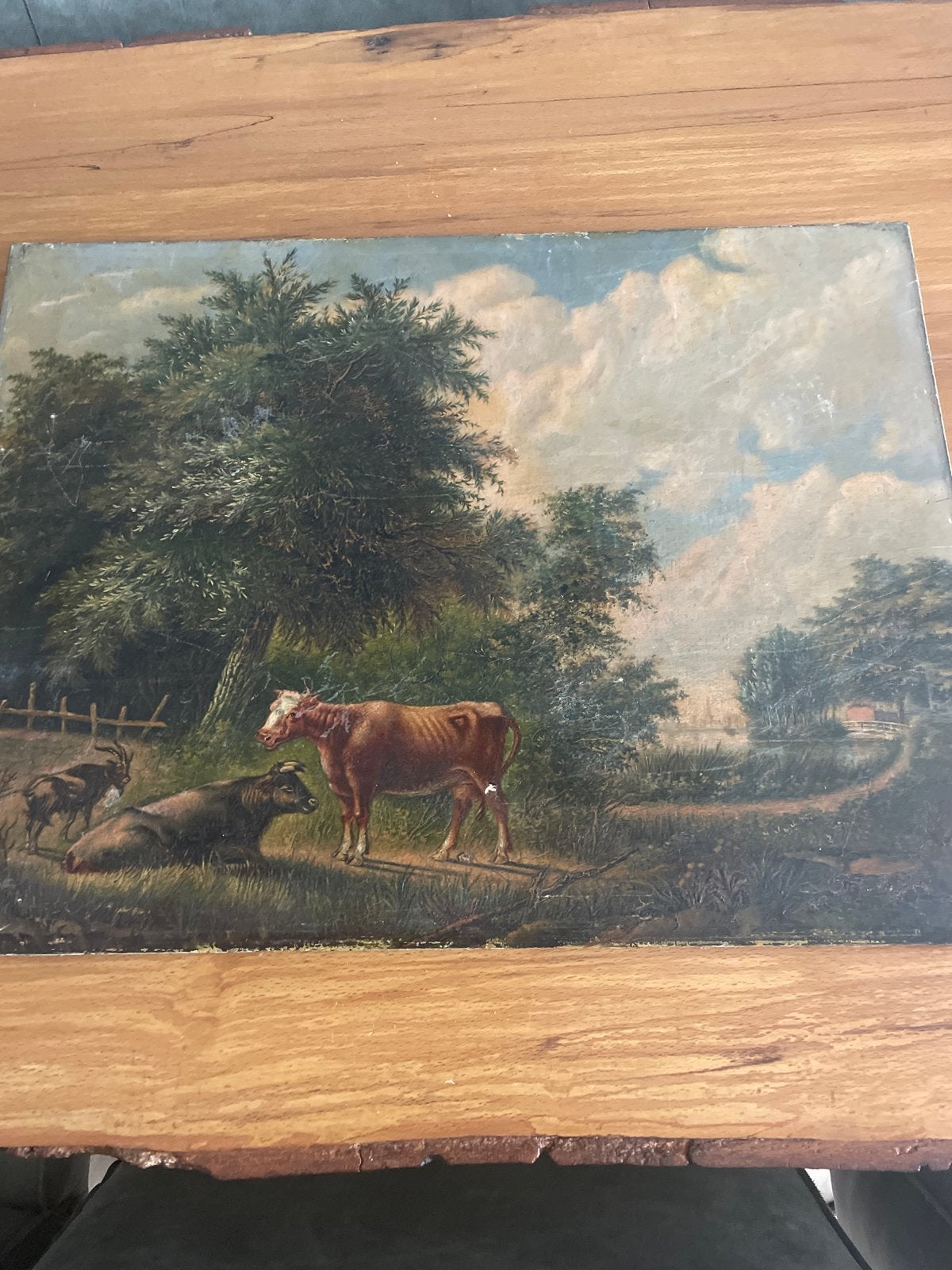 Klassiek schilderij: Landschap met vee, Antiek en Kunst, Paneel, Ophalen of Verzenden, Landschap, Olieverf