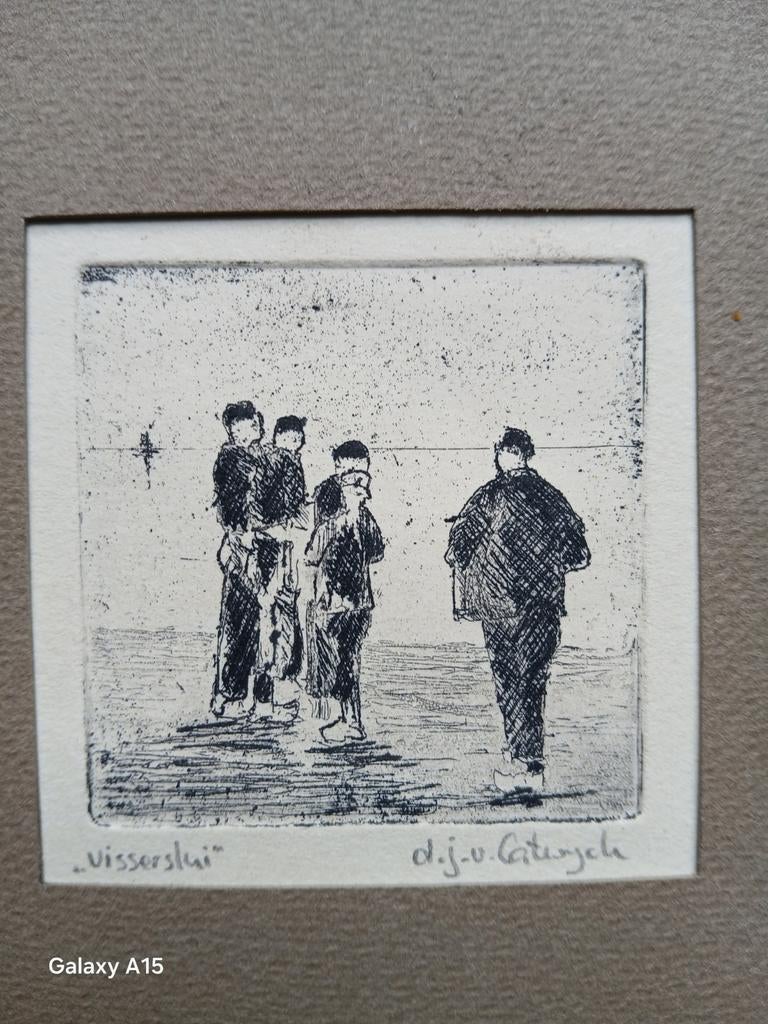 Ets 'Visserslui' gesigneerd d.j.v. Catwijck, Dagelijks leven, Ets, Gesigneerd, Ophalen of Verzenden