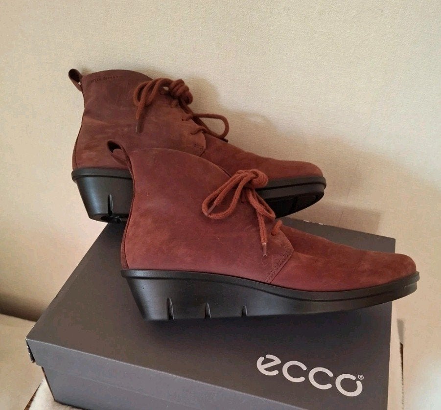 Ecco, sleehak, schoenen, cognac leer, suède, 39, 38 ,bruin, Ecco, Overige kleuren, Lage of Enkellaarzen, Ophalen of Verzenden