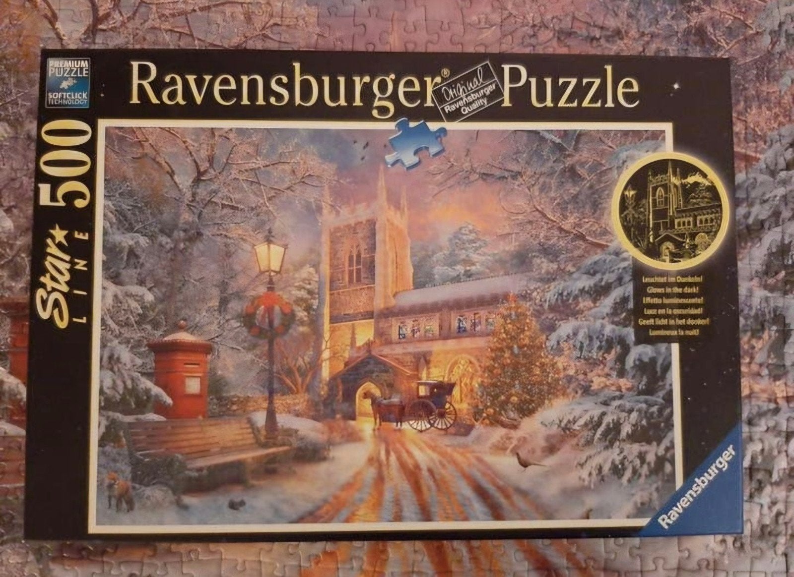 Ravensburger Star line, Winterse Kerk, 500 stukjes., Hobby en Vrije tijd, Ophalen of Verzenden, 500 t/m 1500 stukjes, Zo goed als nieuw