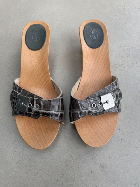Scholl klompjes met hak (maat 39), Slippers, Verzenden, Zo goed als nieuw, Grijs