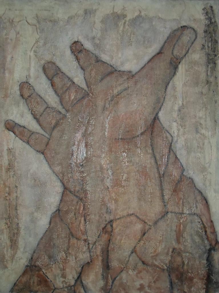 schilderij Hand 120x100cm, Minder dan 50 cm, Oorspronkelijke maker, Ophalen of Verzenden, Zo goed als nieuw