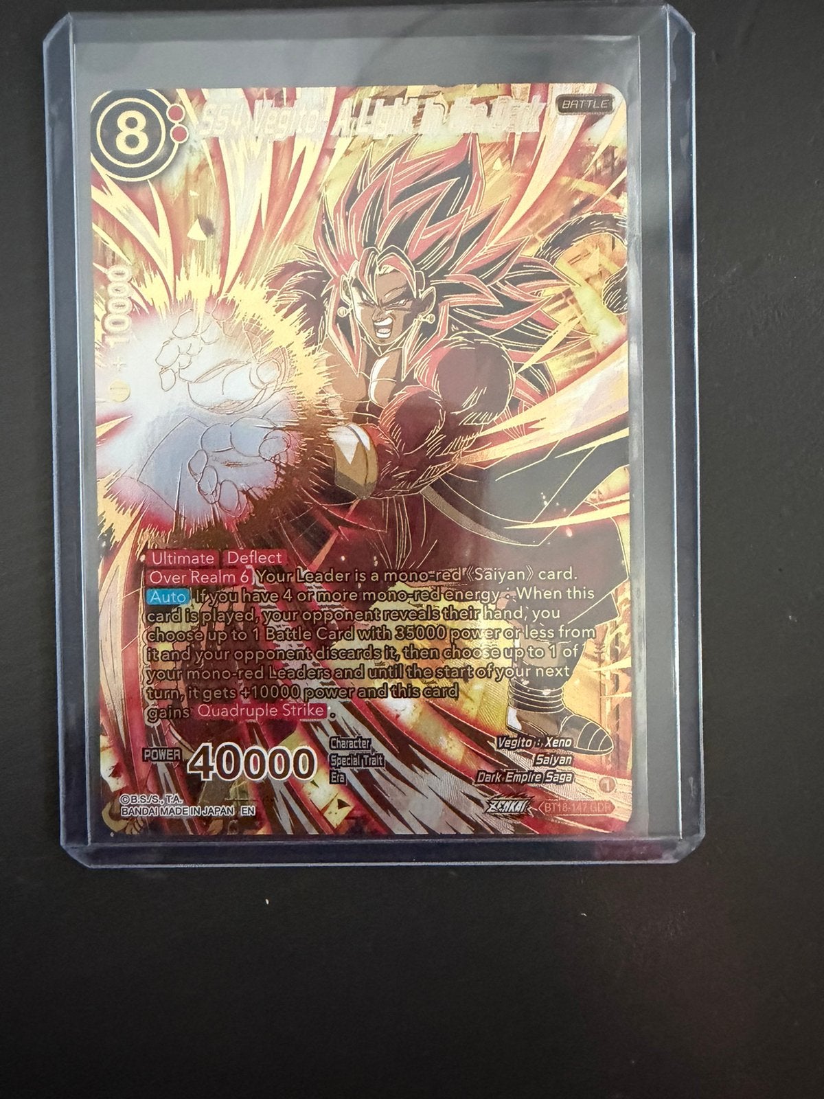 Dragon Ball Super BT18-147 SS4 Vegito A Light In The Dark, Ophalen, Zo goed als nieuw, Losse kaart, Foil
