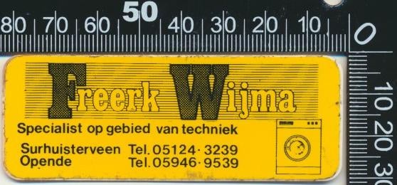 Sticker: Freerk Wijma Techniek - Surhuisterveen - Opende, Ophalen of Verzenden, Zo goed als nieuw, Bedrijf of Vereniging