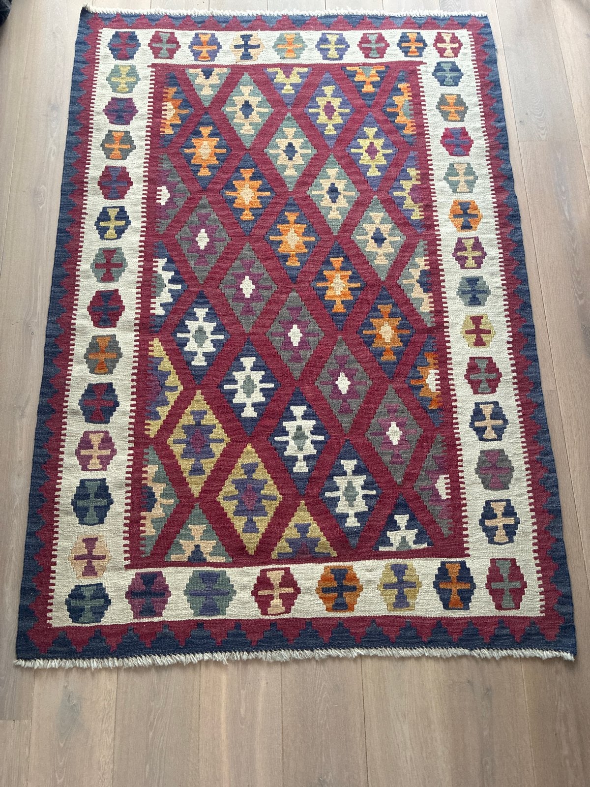 Prachtig handgeknoopt Perzisch tapijt - Rood/Blauw, 100 tot 150 cm, Ophalen of Verzenden, Zo goed als nieuw, 150 tot 200 cm