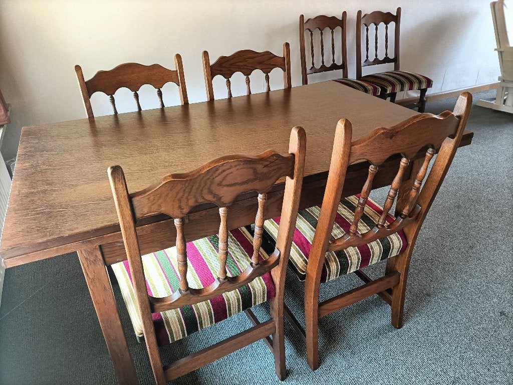 eethoek met 6 stoelen, Ophalen, Gebruikt, 200 cm of meer, 50 tot 100 cm