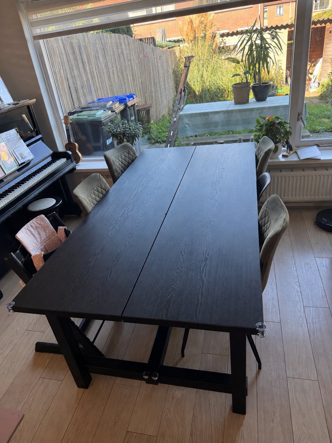 IKEA NORDVIKEN Uitschuifbare tafel, zwart, 210/289x105 cm, Ophalen, Gebruikt, 100 tot 150 cm, 200 cm of meer