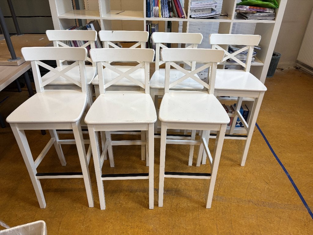 7x IKEA ROSENTORP barkruk met rugleuning, Ophalen, Met voetsteun, 60 tot 90 cm, Hout