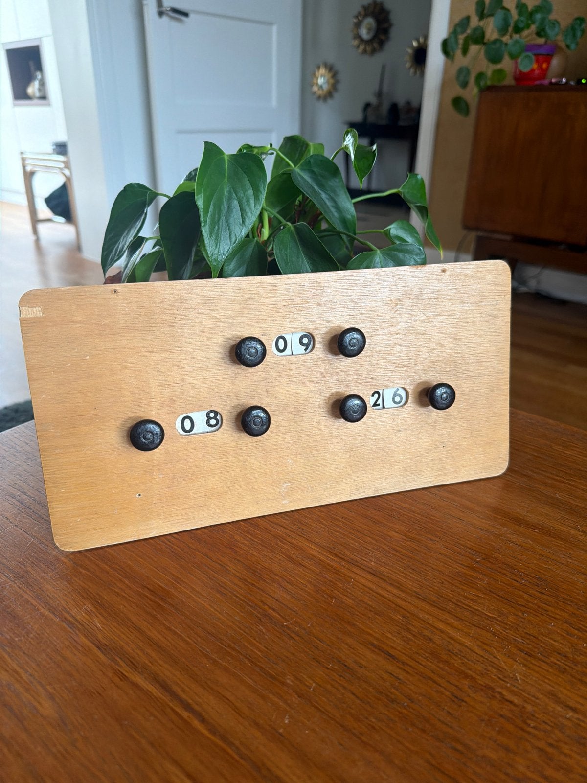 Vintage houten scorebord / datumbord, Ophalen of Verzenden, Gebruikt