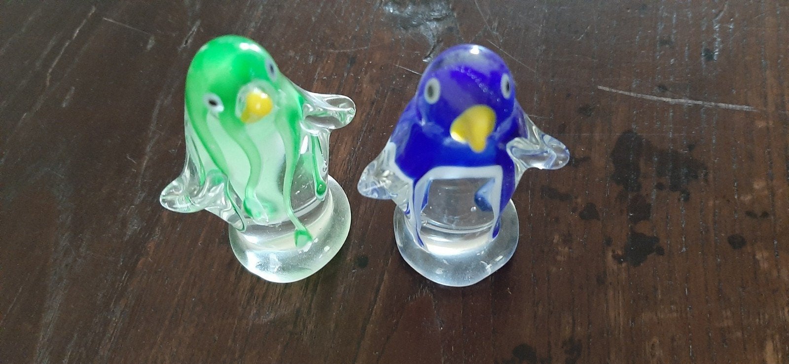 Set van 2 Murano glazen pinguïns - Groen & Blauw, Ophalen of Verzenden