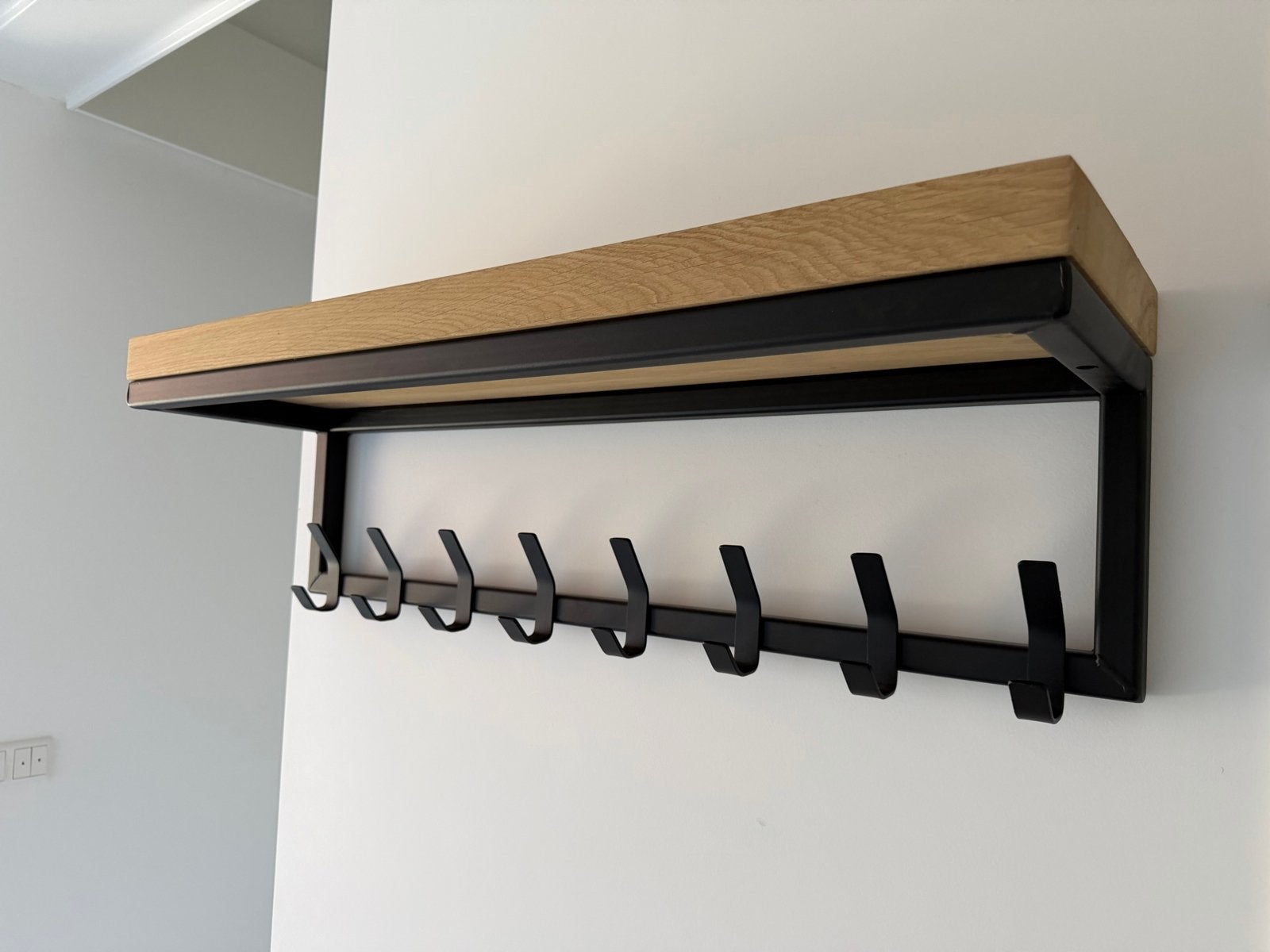 Wandkapstok industrieel eikenhout en metaal 80 cm, Huis en Inrichting, Woonaccessoires | Kapstokken, Zo goed als nieuw, Minder dan 100 cm
