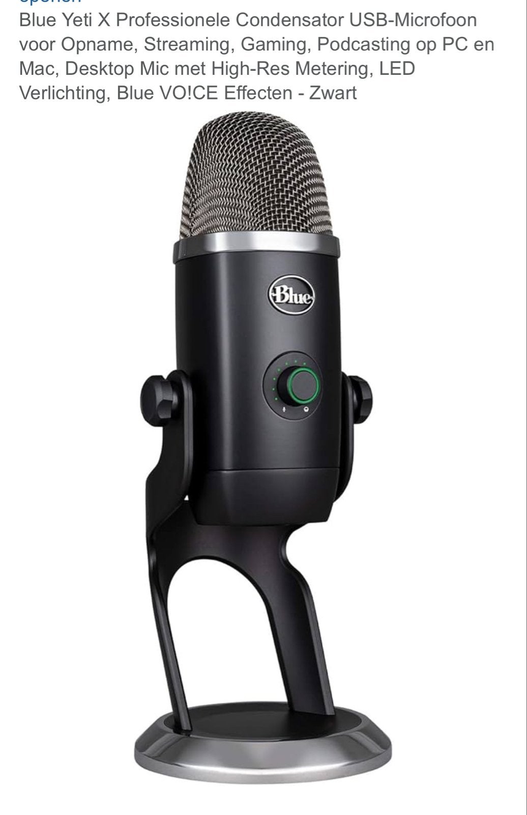 Blue Yeti X USB Condensator Microfoon - Zwart, Muziek en Instrumenten, Microfoons, Ophalen of Verzenden, Gebruikt, Studiomicrofoon