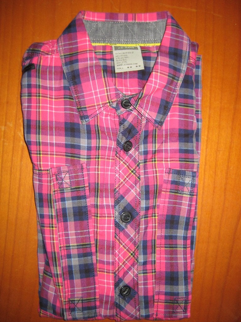 Pink/blauw geruit herenhemd, L, J.A. Ragg, lange mouw, Ophalen of Verzenden, Zo goed als nieuw, Overige kleuren, Halswijdte 41/42 (L)