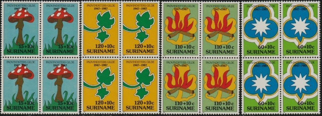 Rep-Suriname 536-539 blokken padvinders., Postzegels en Munten, Verzenden, Postfris