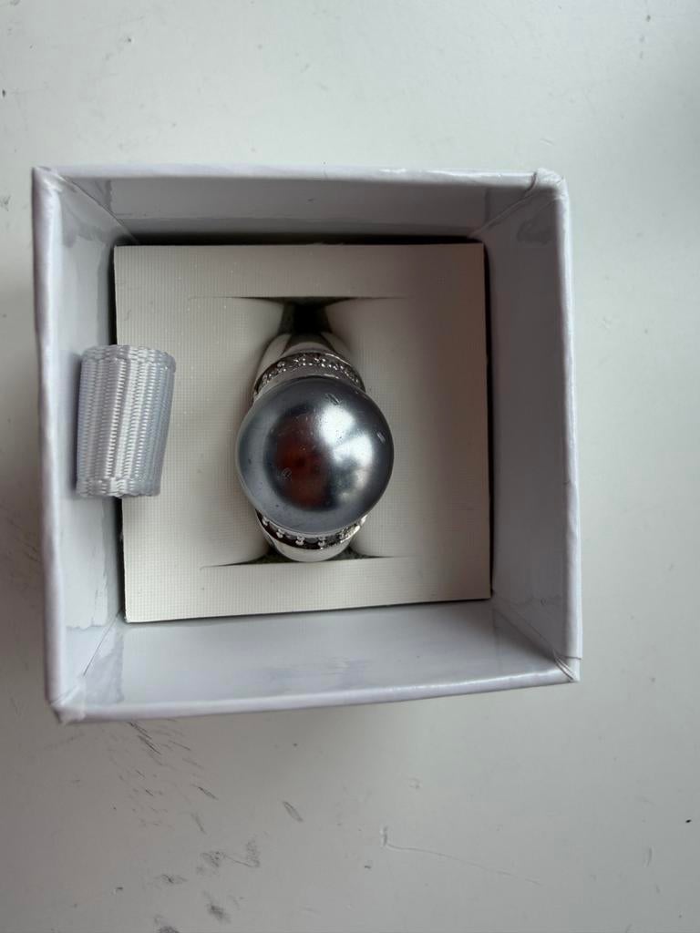 R 001 Ti Sento ring zilver met grijze steen, maat 15,7, Sieraden, Tassen en Uiterlijk, Ringen, Gebruikt, Verzenden, Kleiner dan 17