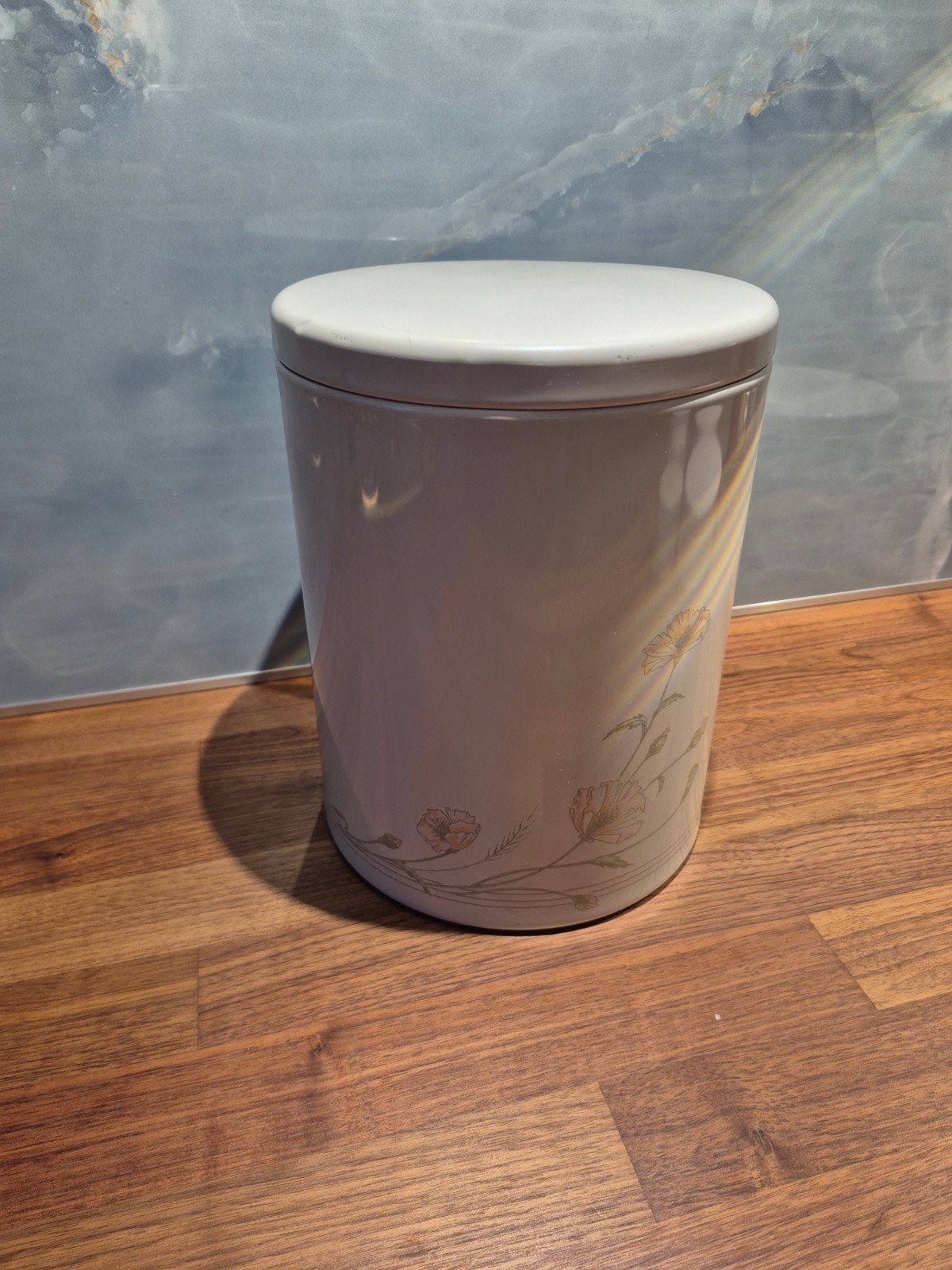 Groot vintage Brabantia blik met bloemmotief, Voorraadpot, Ophalen of Verzenden, Gebruikt, Brabantia
