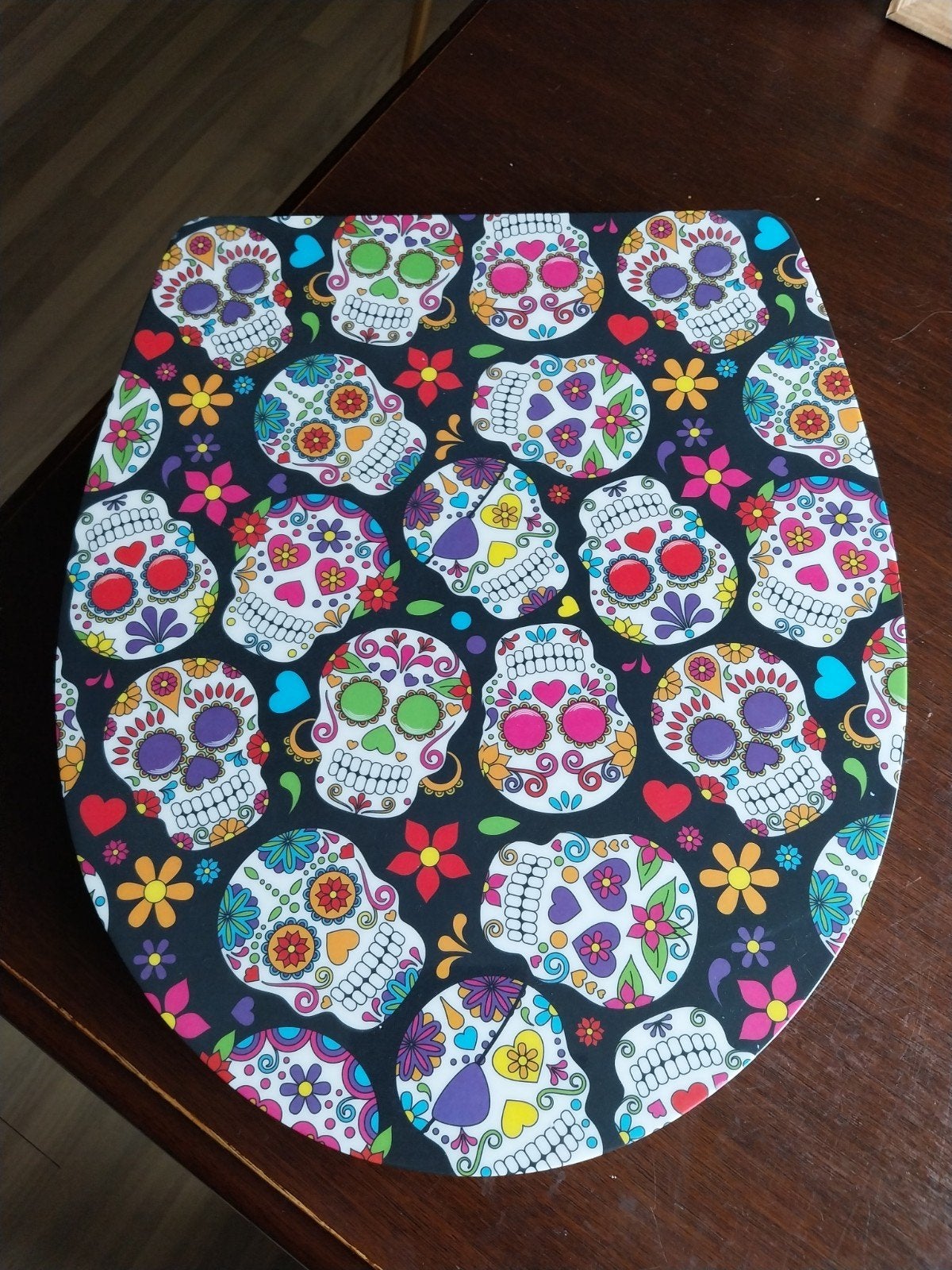 Wc bril met kleurige Mexicaanse skelet koppen, Huis en Inrichting, Ophalen, Nieuw