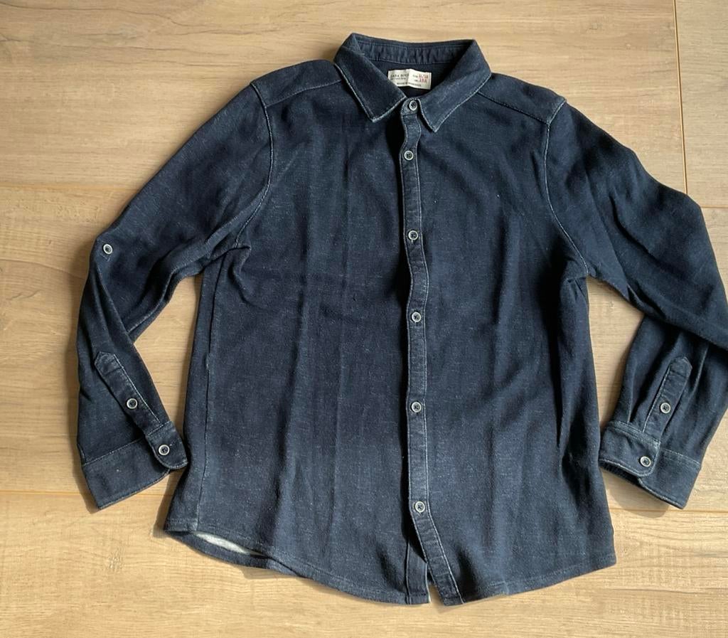 Donkerblauwe tricot blouse - Maat 152, Ophalen of Verzenden, Zo goed als nieuw, Jongen of Meisje, Overhemd of Blouse