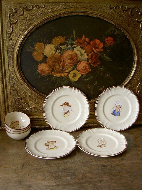 Oude gebaksbordjes + slagroomschaaltjes, Antiek en Kunst, Ophalen of Verzenden