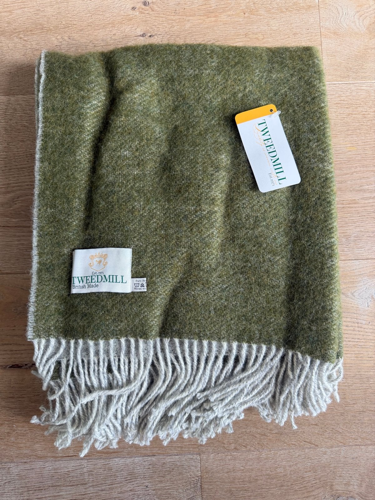 Nieuwe Tweedmill wollen deken/plaid groen/wolwit 150x183cm, Ophalen, Wol, Met franjes/kwastjes, Nieuw