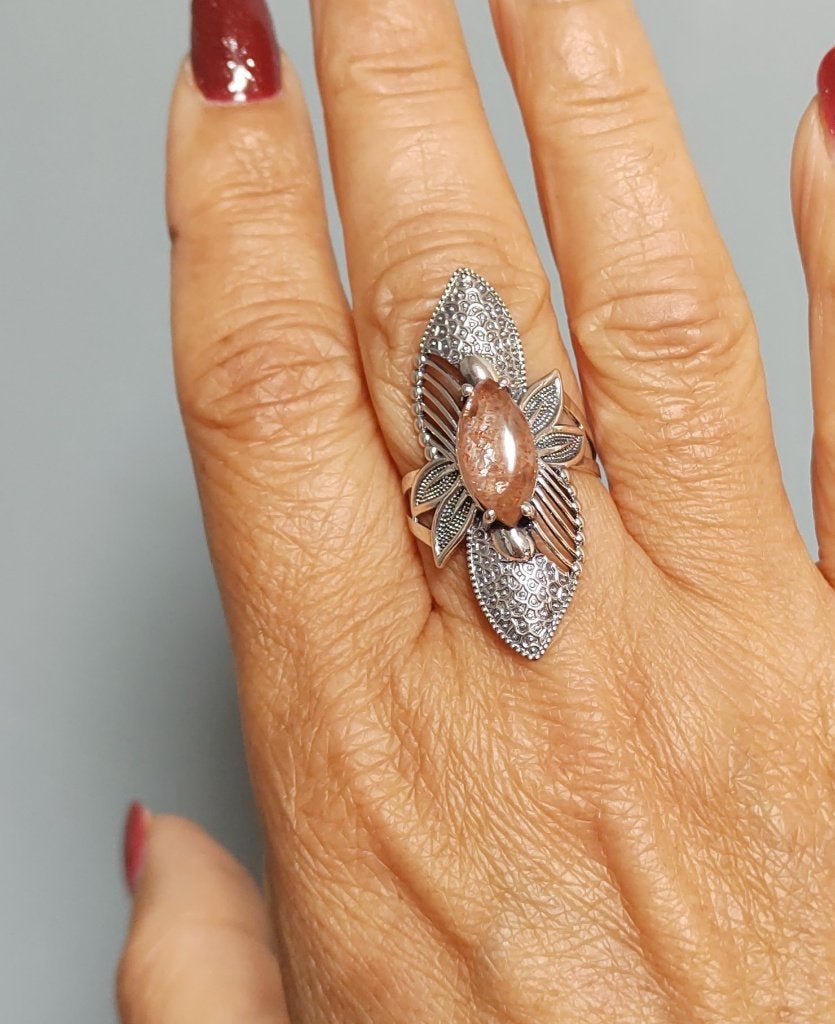 zilveren ring met natuurlijke Zonnesteen zilver 925, Sieraden, Tassen en Uiterlijk, Ringen, 18 tot 19, O.T., Nieuw, Oranje