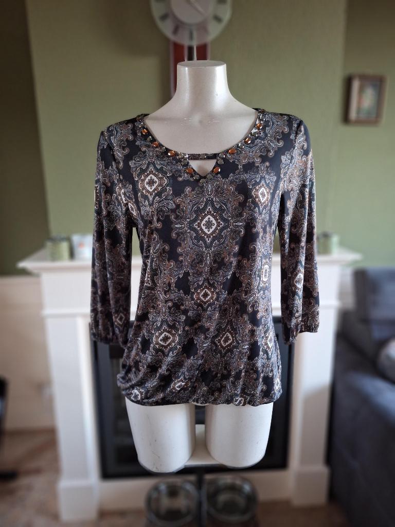 Batida zwart bruin barok print top mt 2 M 38, Maat 38/40 (M), Verzenden, Zwart, Zo goed als nieuw