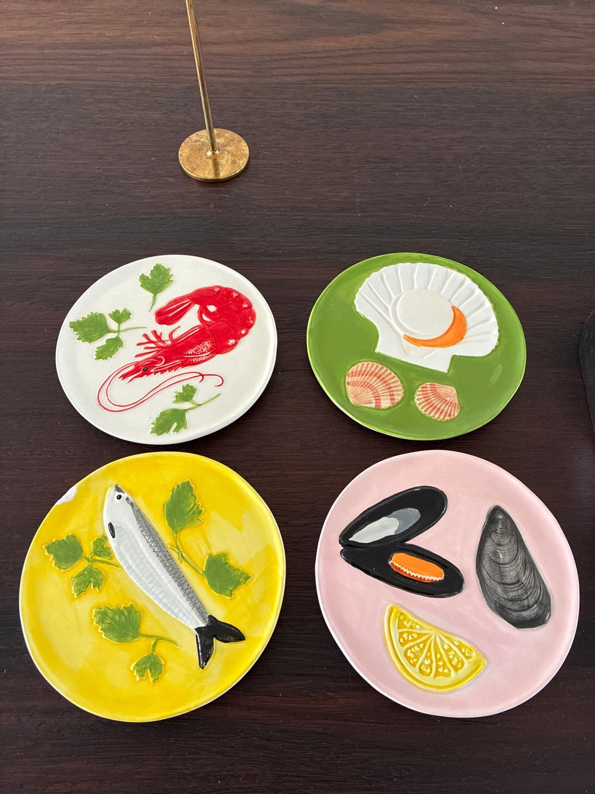 Set van 4 decoratieve serveerbordjes met zeethema, Ophalen of Verzenden, Gebruikt, Keramiek, Bord(en)