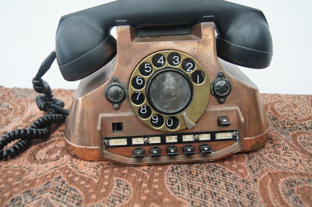 Vintage draaischijf telefoon - koper, Ophalen of Verzenden