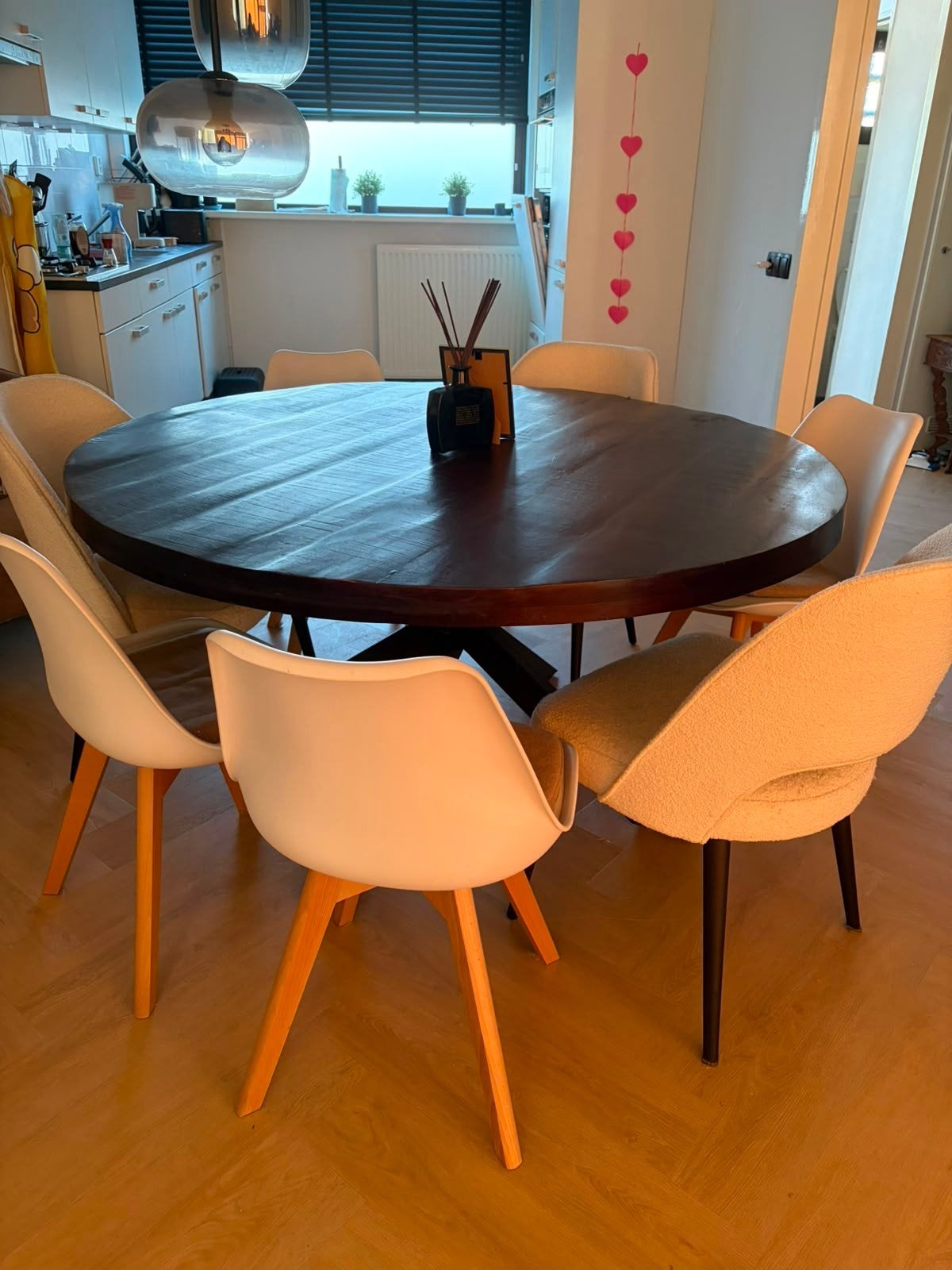 Eettafel bob zwart mangohout dm150cm, Ophalen, Rond, Zo goed als nieuw, 100 tot 150 cm