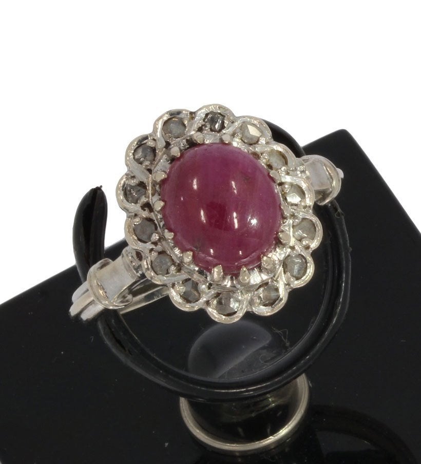 Robijn diamanten 14k gouden vintage ring dames briljant luxe, Sieraden, Tassen en Uiterlijk, Ringen, Voordeelsieraden, Ophalen of Verzenden