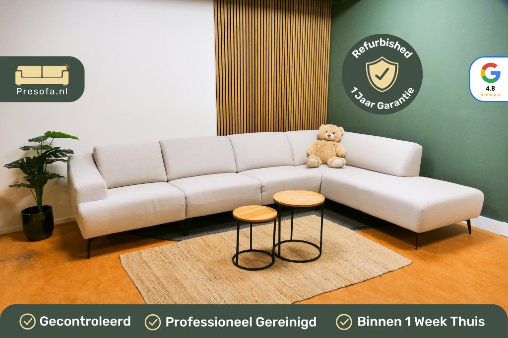 Montel Hoekbank Beige Wit [Refurbished], -, -, Hoekbank, 300 cm of meer