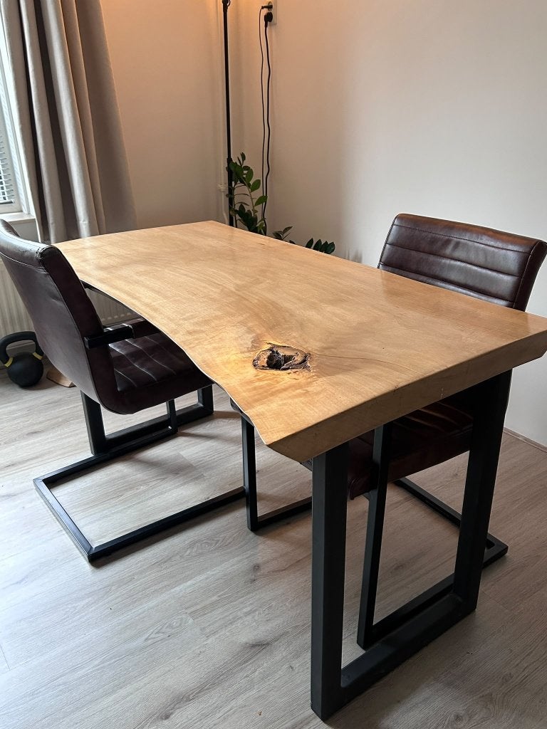 Eettafel met 2 stoelen - Suar/Mangohout, Ophalen, Gebruikt, 100 tot 150 cm, 50 tot 100 cm