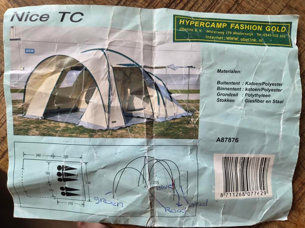 Mooie tent (Nice TC 5 persoons) aangeboden, Ophalen, Zo goed als nieuw, Tot en met 5