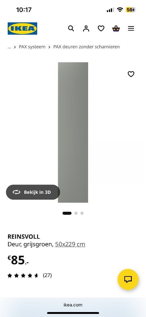 Reinsvoll deur grijsgroen ikea, Ophalen, 200 cm of meer, 50 tot 100 cm, Zo goed als nieuw