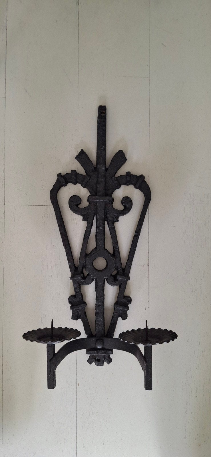 muurkandelaar van gietijzer 48x20cm, Huis en Inrichting, Overige materialen, Gebruikt, Zwart, Ophalen of Verzenden