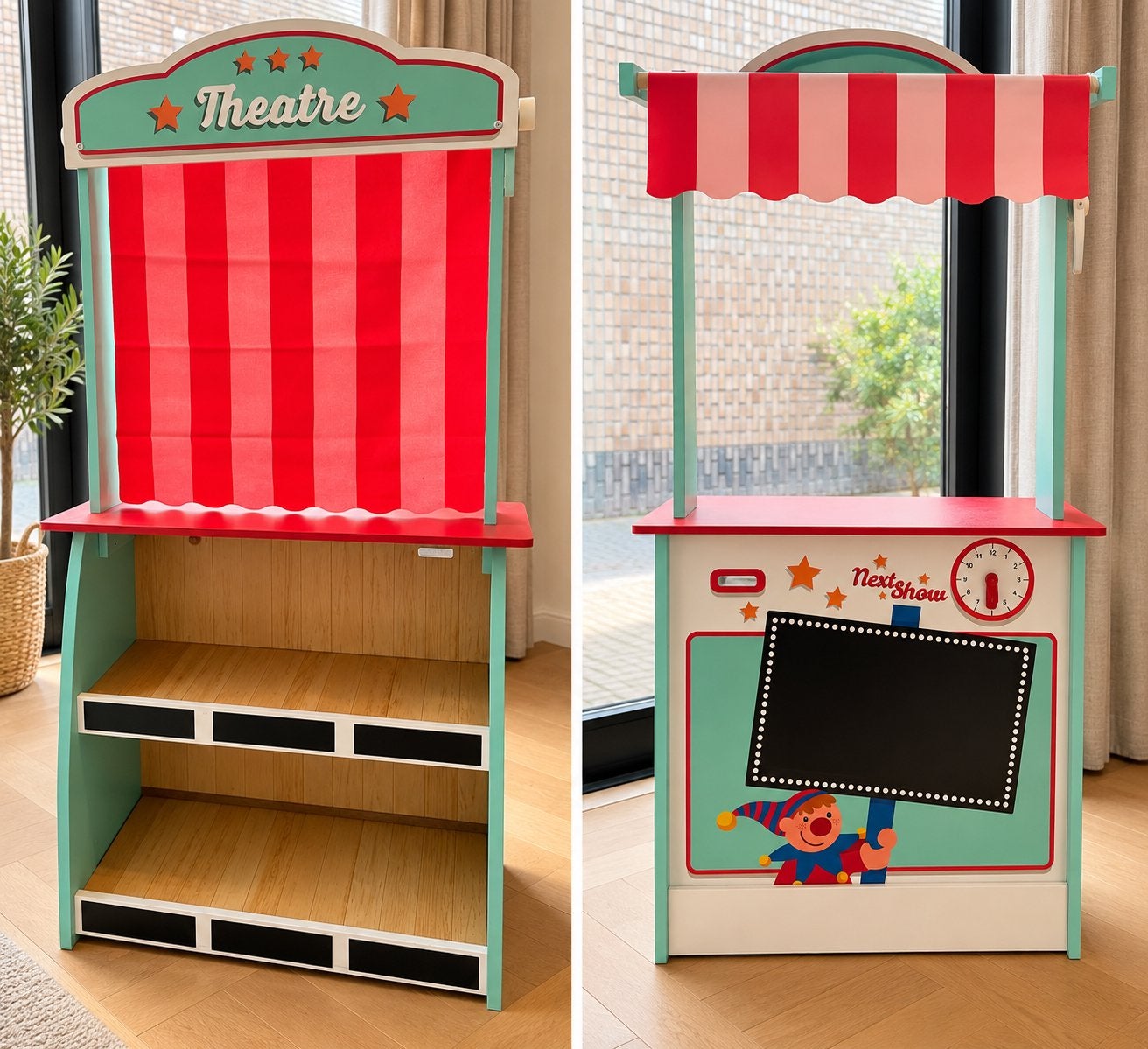 2-in-1 Houten Poppentheater & Marktkraam, Ophalen, Zo goed als nieuw, Hout