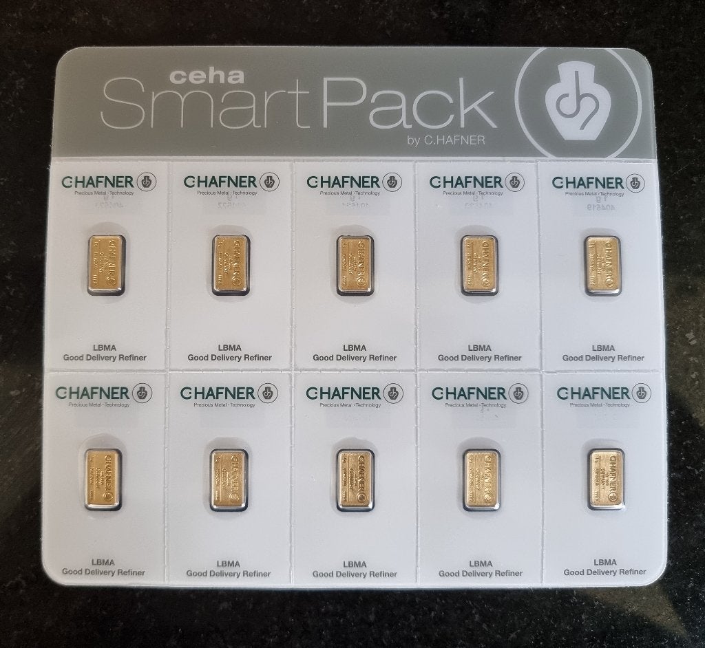 C.Hafner 10 x 1 gram .999 fijn goud Smart Pack, Ophalen of Verzenden, Goud