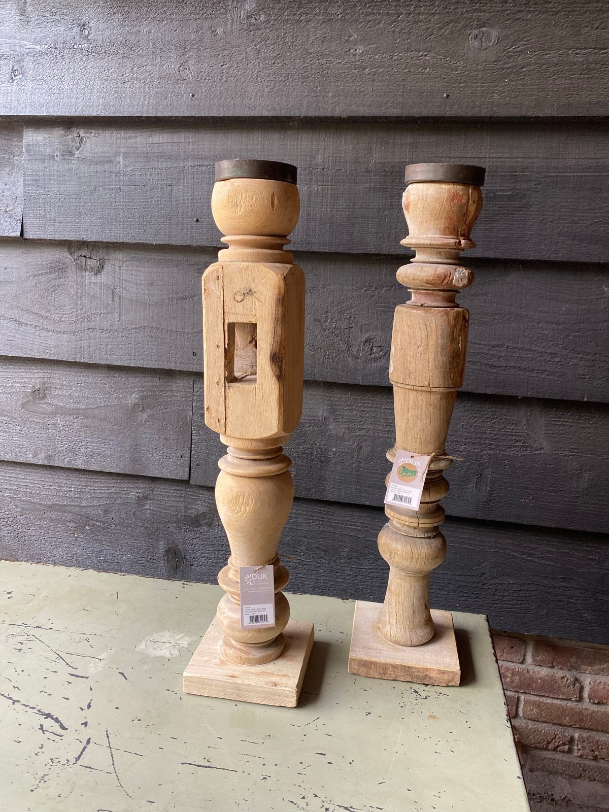 Set van 2 houten kandelaren, rustieke stijl, Ophalen, Bruin, Nieuw, Kandelaar