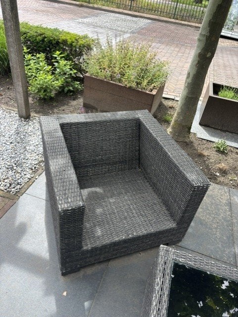 Wicker Loungeset Antraciet - Showroommodel, Tuin en Terras, Tuinsets en Loungesets, Bijzettafel, Zo goed als nieuw, Loungeset