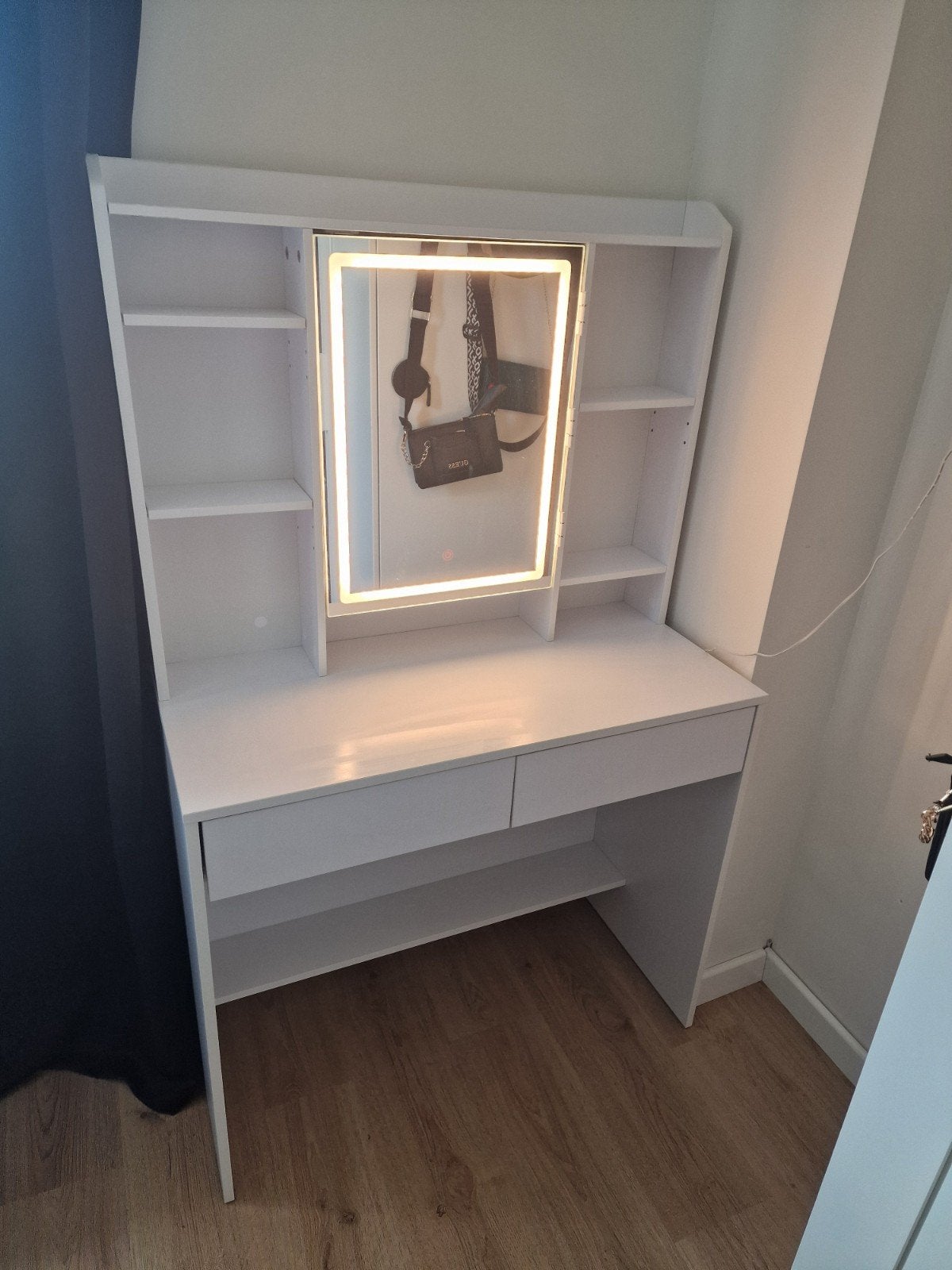 Witte kaptafel met spiegel en verlichting, Ophalen, 100 tot 150 cm, Modern, Scandinavisch, Zo goed als nieuw