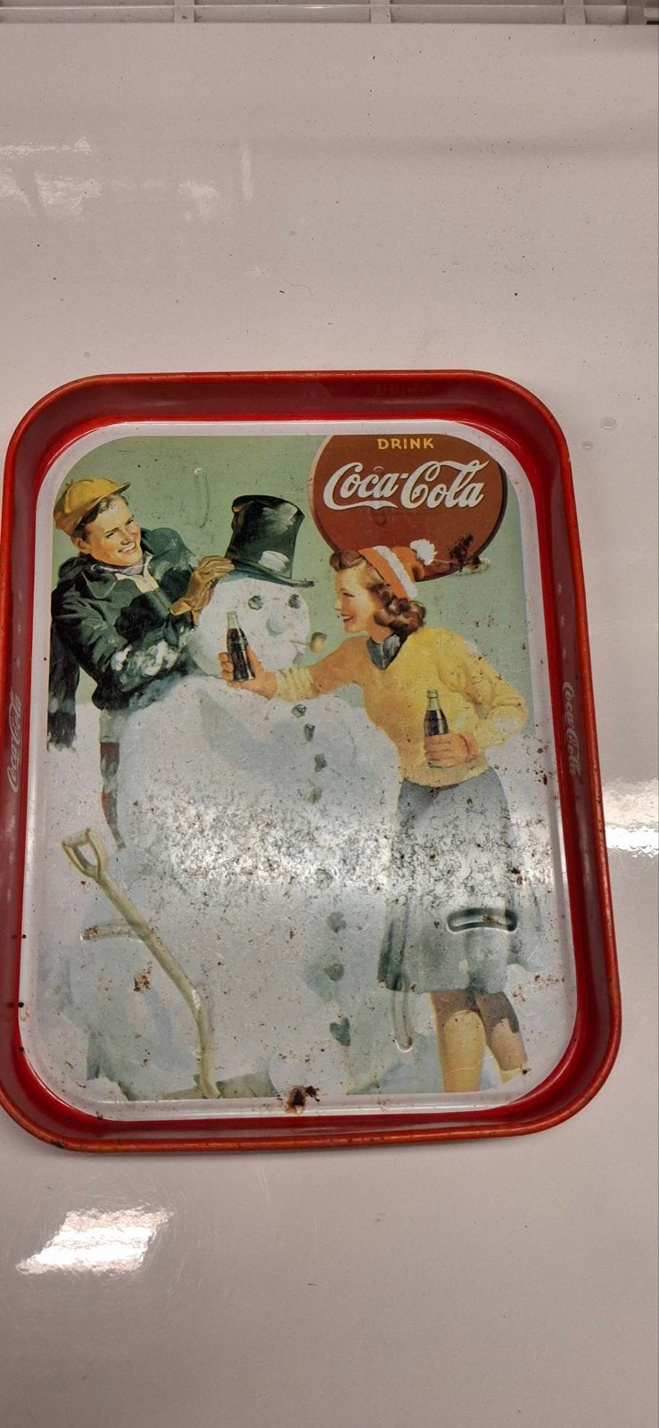 Vintage Coca-Cola Dienblad - Wintertafereel, Gebruikt, Ophalen of Verzenden, Dienblad, Rechthoekig