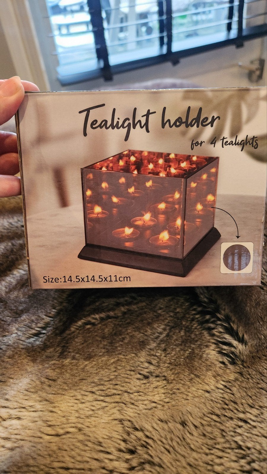 Houten theelichthouder met glas, Huis en Inrichting, Woonaccessoires | Kandelaars en Kaarsen, Zwart, Waxinelichthouder, Nieuw